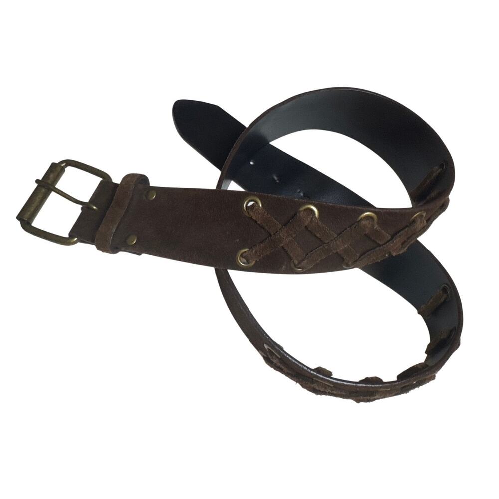 Vintage Tilt Leather Belt Medium Brown Boho Chic Cowgirl Cross Lace Cross-Stitch